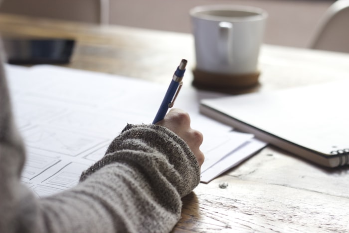 Exam notes and preparation material on a desk