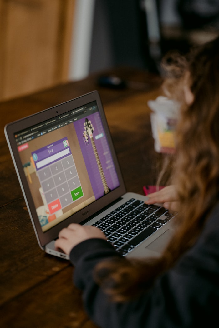 Learner using a laptop for online Maths tuition